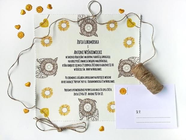 bawełniane zaproszenia ślubne na serwetkach mocem zdjęcie 